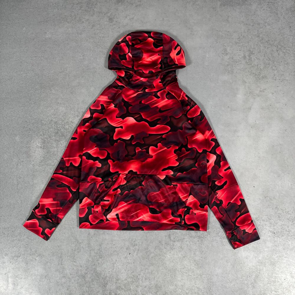 Nike Dri-FIT All Over Print Camo Pullover Hoodie Red Black - Size: Youth XL